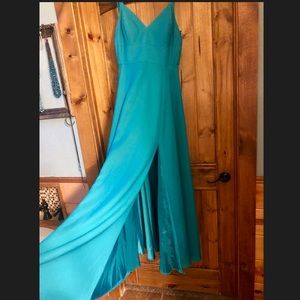 Floor length turquoise maxi dress evening gown